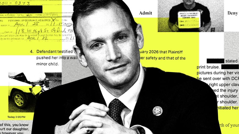 Collage featuring Max Miller, a middle-aged white man, at the center; behind him are excerpts from police reports, court filings, mug shots, accident records, and text messages suggesting a history of aggressive behavior.