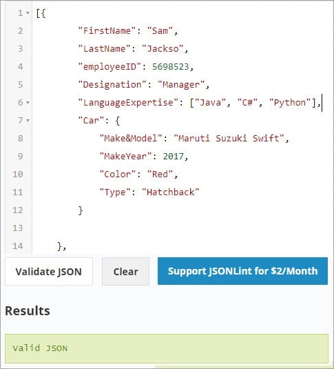 Validating JSON