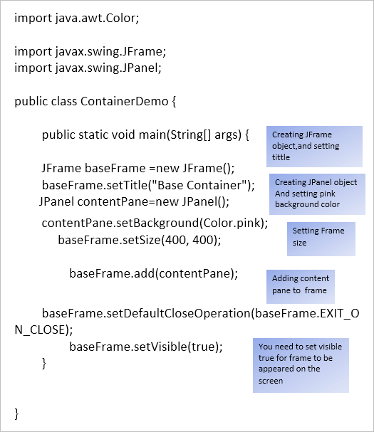 Container Demo using JFrame