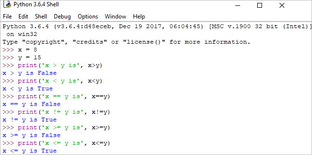 Python comparision operator example