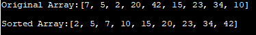 Output - Java program to implement selection sort