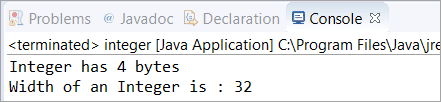 check bytes and width of an integer - output