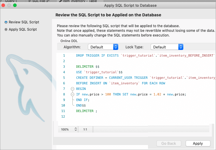 Review SQL script to be applied