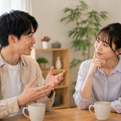 関西弁のイントネーションクイズをイメージした男女の会話