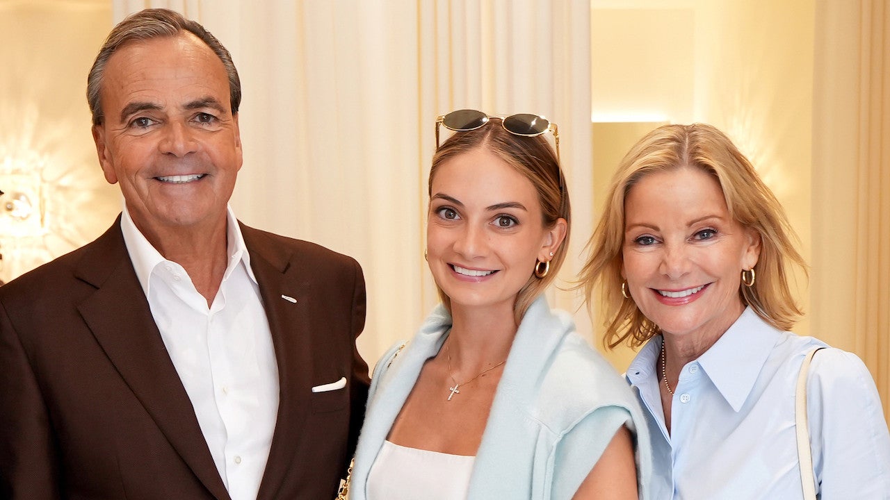 Rick Caruso, Gianna Caruso and Tina Caruso attend Caruso's Palisades Village Ribbon Cutting Ceremony on Aug. 15, 2026 in Pacific Palisades, California. (Credit: Presley Ann/Getty Images)