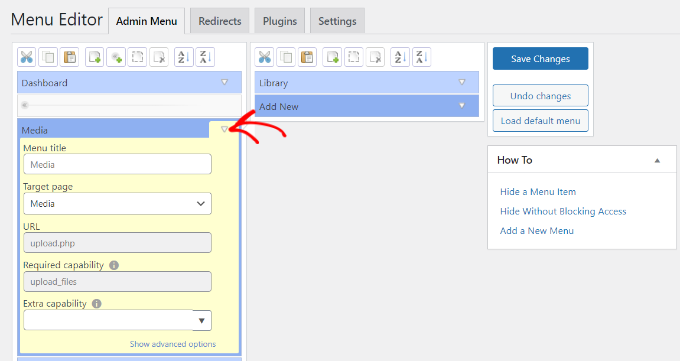 Change menu item settings Change menu item settings