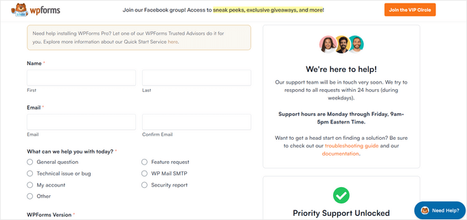 Priority support for WPForms Priority support for WPForms