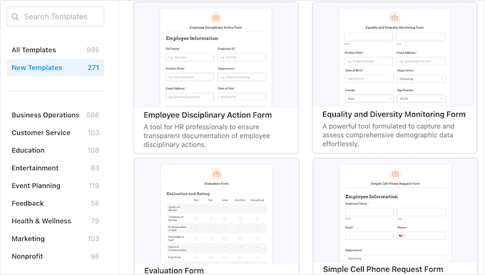 WPForms' form template library WPForms' form template library